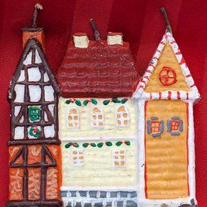 Vtg. European Style 3 Wick Candle 3 Attached Christmas Homes